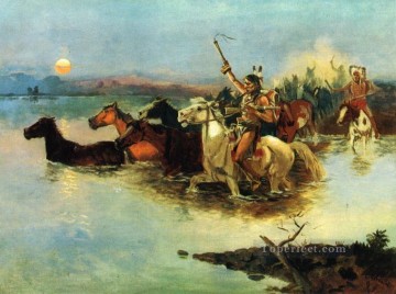 Cruzando la cordillera 1890 Charles Marion Russell Indios Americanos Pinturas al óleo